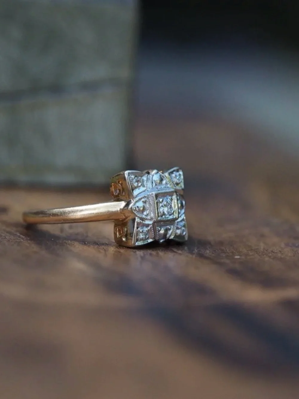 Vintage-Inspired Gold and Silver Floral Diamond Ring